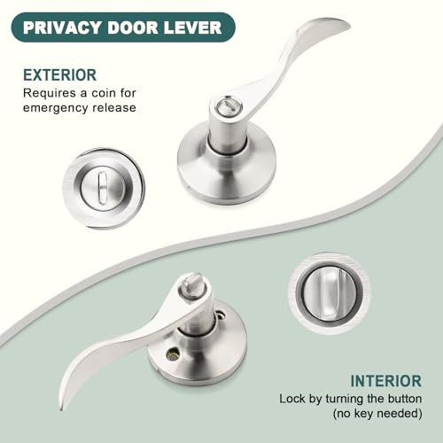 GOBEKOR 6 Pack Privacy Door Levers Interior Door Handles Brushed Nickel Lever Handles Keyless Modern Wave Levers for Bedroom and Bedroom - size: Privacy Door Lever - Keyless