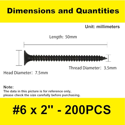#6 x 2 Flat Head Self-Tapping Wood Screws for Heavy-Duty Framing(200PCS) - size: #6 x 2'' (200Pcs)