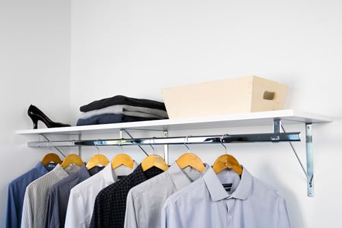 Custom Cut-to-Size Premium Wall-Mounted Shelf with Rod and Bracket Kit. 3/4" Thick Shelves, 14 inches deep. Customize the Length from 16" up to 72". - color: White - Chrome, size: 44 - 72