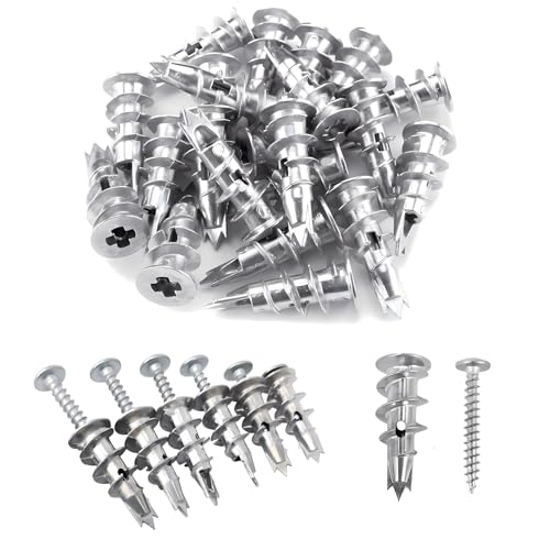 100PCS Zinc Self-Drilling Drywall Anchors, 50 Heavy Duty Hollow Metal Wall Anchors and 50#8 x 1-1/4'' Screws, Sheetrock Anchors and Screws Kit (White) - color: White Zinc Plating