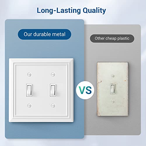 DEWENWILS White Light Switch Cover, Metal Toggle Light Switch Wall Plate - color: White, size: 2 Toggle 2PK