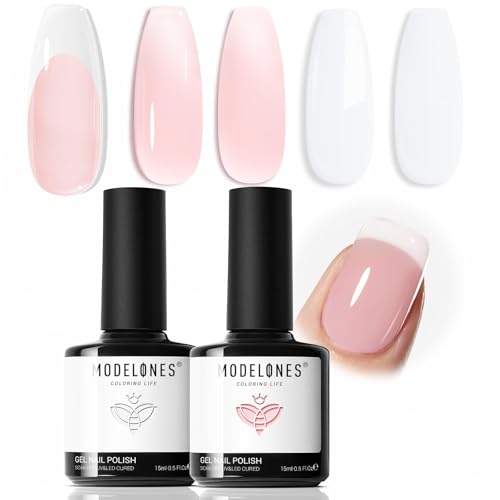 modelones Gel Nail Polish Set 2Pcs 15ml French Manicure Kit White Nude Pink - color: A0-Classic French