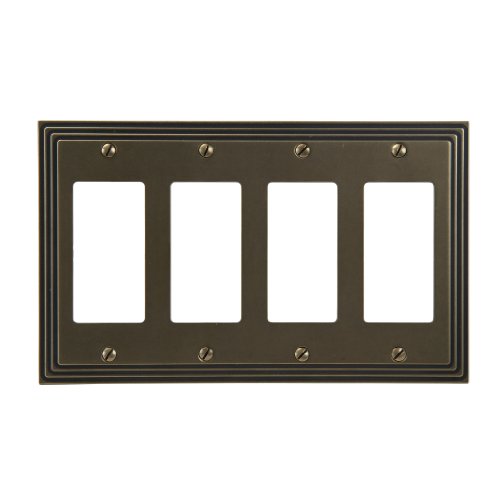 Amerelle Steps Quadruple Rocker Cast Metal Wallplate in Rustic Brass - color: Rustic Brass, size: 4 Rocker