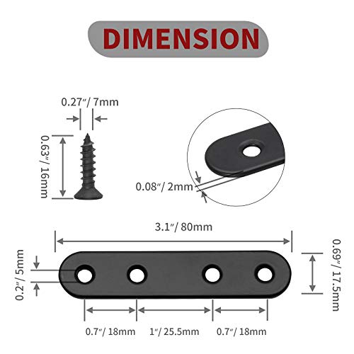 Jiozermi 12 Pcs Straight Brace, 3.15" x 0.69", Stainless Steel Black - size: Black, 3.15” x 0.69”, 12 Pcs