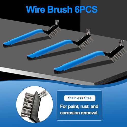 Mini Wire Brush Set 6Pcs - Stainless Steel Wire with Curved Handle Grip for Rust, Dirt & Paint Scrubbing with Deep Cleaning - style: stainless steel 6pcs