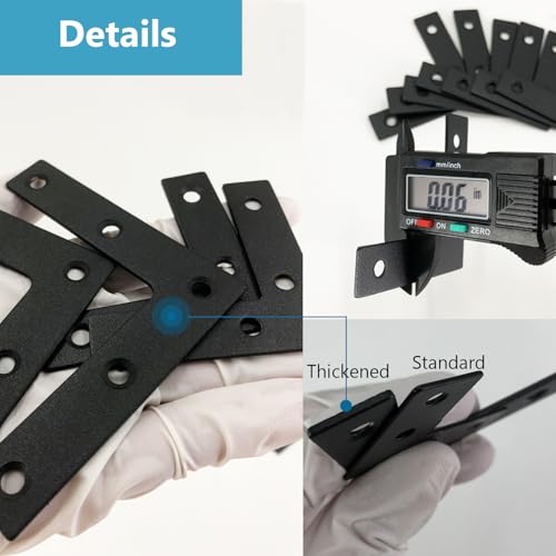 QSJ 16 Pcs L Flat Straight Brackets Corner Bracket Set 8Pcs 2.36''/8Pcs 3.15'' Bracket Brace Mending Plate Stainless Steel for Wood - size: Black, 2.36x2.36'' & 3.15x3.15''