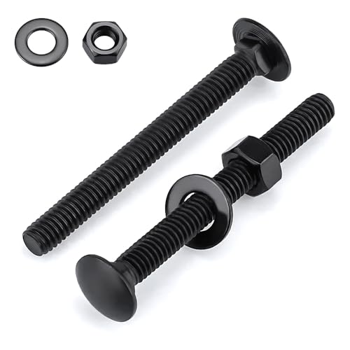 Glvaner (6 Sets) 3/8-16 x 3-1/2" Stainless Steel Carriage Bolts Screws Black and Hex Nuts & Flat Washers Black, Round Head Square Neck, 304 Stainless Steel 18-8, Full Thread Coverage - size: 3/8-16 x 3-1/2"