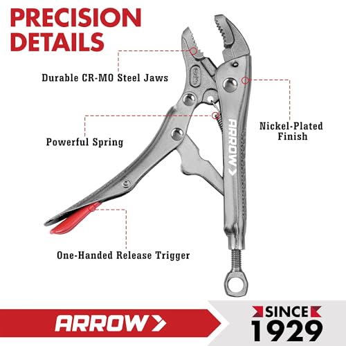ARROW 5" Curved Jaw Locking Pliers with Screw Extractor | CR-MO Steel Pliers, Adjustable Screw, One-Hand Release, Anti-Slip Handle - size: 5 inch