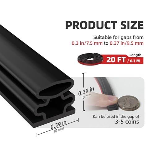 Black D-Shape Weather Stripping 20Ft (Fits 0.2–0.3in Gaps) - color: Black, size: 0.31" Thick x 20 Ft