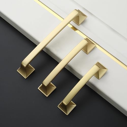 Amerdeco 10 Pack Brushed Gold Cabinet Pulls 3-3/4 Inch(96mm) Hole Center Cabinet Hardware Kitchen Cabinet Handles for Bathroom Drawer Pulls ZH0002 - color: Gold, size: 3.75" hole center