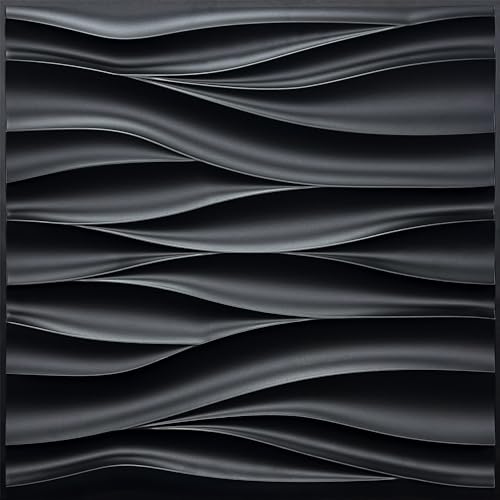 STICKGOO Black 3D Wall Panels, Wave Design, 19.7''x19.7'' - color: Black