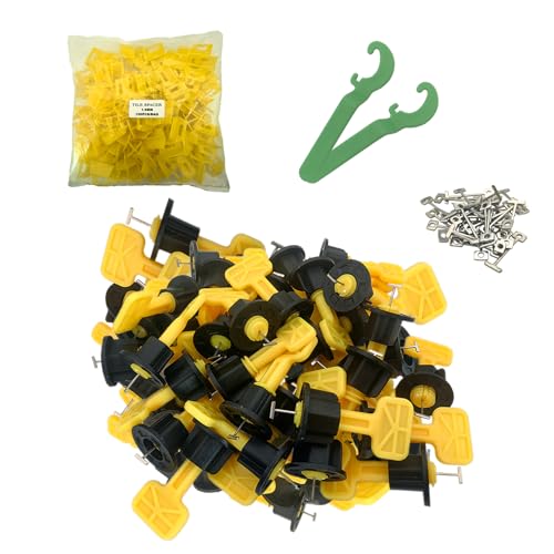 1/16" Tile Leveling System kit, 100pcs Reusable Pro Grade Tile Levelers, 2pcs Wrenches, 100pcs 1.5mm Tile Spacers, 50pcs Replaceable Stainless Steel T-Pin, Wall/Floor Tile Sewing Leveling Tools Set