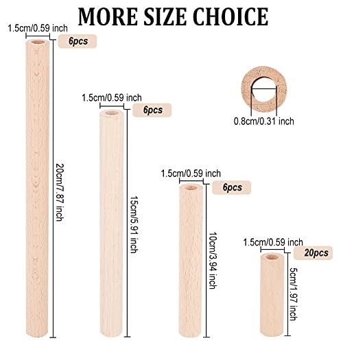 OLYCRAFT 38pcs Hollow Wooden Rods 5/10/15/20cm Beech Wooden Dowel Rods Unfinished Natural Wood Craft Dowel Rods Hardwood Sticks for DIY Projects Crafting Grain Baskets Making - Hole 8mm - size: 5/10/15/20cm