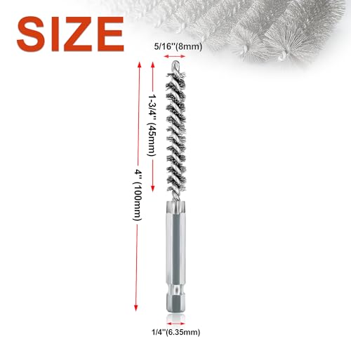5Pcs 5/16" Stainless Steel Wire Bore Brush for Power Drill Cleaning - size: 8mm | 5/16"