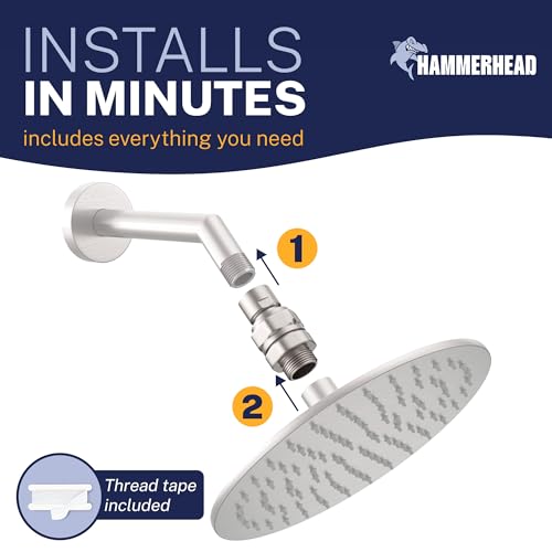 HammerHead Showers® Solid Metal Shower Head Swivel Ball Adapter, Brushed Nickel | Adjustable Pivot Ball To Adjust Showerhead Angle | Universal Connector Joint Fits Fixed, Hand Held & Rain Shower Heads - color: Brushed Nickel