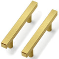 Estmoon 30 Pack Brushed Brass Cabinet Handles 3 Inch Gold Cabinet Pulls Modern Square Drawer Pulls Brass Gold Dresser Pulls Hardware Kitchen Handles for Cabinets and Drawers, 5" Total Length - color: Brushed Brass