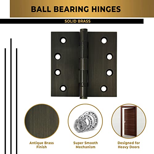 Solid Brass Door Hinge Heavy Duty Ball Bearing 4x4 Inch - Set of 2 Hinges (Antique Brass) - color: Antique Brass