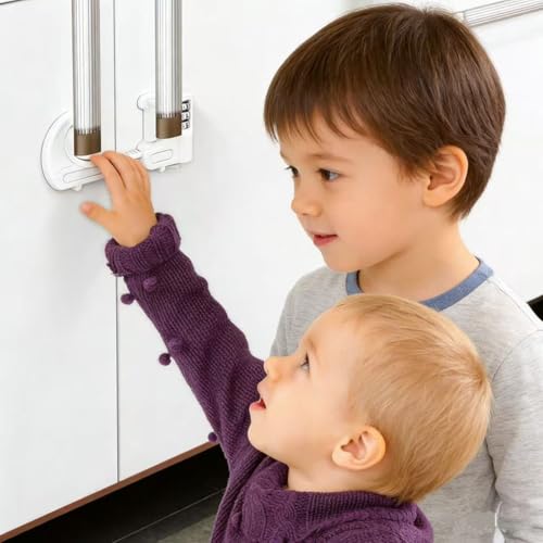 4 Pack Cabinet Locks with Combination Baby Proof Cabinet Door Lock Multifunctional Adjustable Child Safety Lock Knobs Door Lock for Knob Handle (White) - color: White