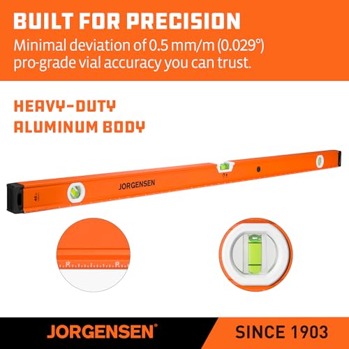 JORGENSEN 48" Magnetic LED Box Level, 45°/90°/180° Bubble Long Leveler Tool - size: 48 inch