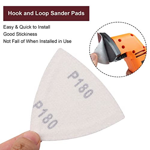 120 Pcs Triangle Sanding Pads, 180 Grits Detail Sander Sandpaper Hook and Loop Sanding Sheet,3-1/8"(80mm) Triangular Sandpaper for 3-1/8" Oscillating Multi Tool, No Holes - size: 180 Grit, style: No Hole
