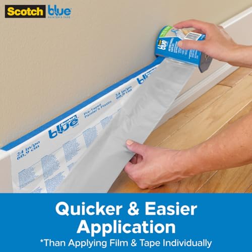 ScotchBlue Tape and Plastic with Dispenser, 24 Inch Wide, PT2093-24-S - size: 24" Width, style: With Dispenser