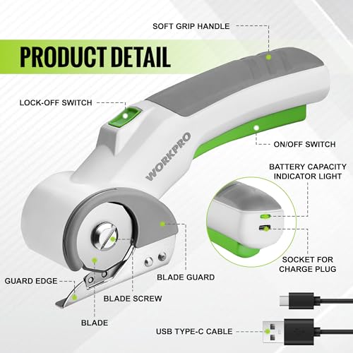 WORKPRO Cordless Electric Scissors, Rechargeable Power Rotary Cutters