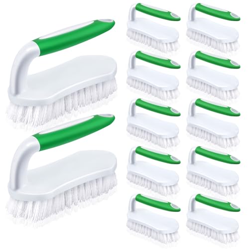 Lallisa 12 Pcs Scrub Brush Bulk for Cleaning with Handle, Green - color: Green