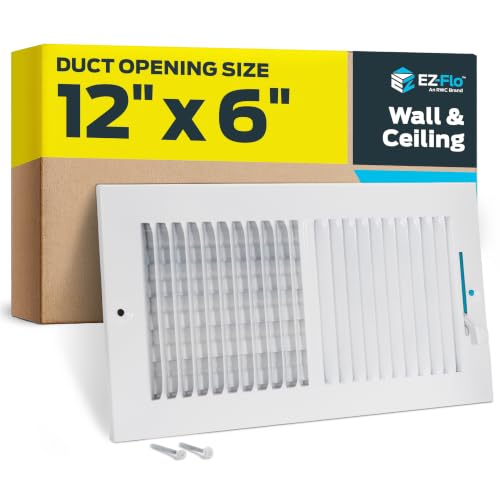 EZ-FLO 12 x 6 Inch (Duct Opening) Air Vent Cover for Wall or Ceiling, Two-Way Ventilation Register, Solid Steel HVAC Register Cover, White, 61612 - size: 12 in. x 6 in.