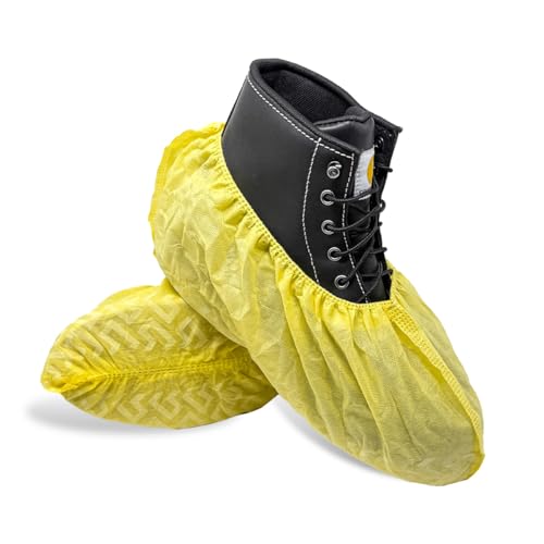 ShuBee Original Disposable, Extra-Large Boot and Shoe Covers, Thicker & Stronger, Durable Protection for Floors - 50 Pairs - color: Yellow