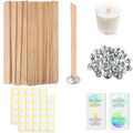 200 Pcs Thicked Wood Candle Wicks for Candle Making, 5.1 X 0.51X 0.06 Inch Upgrade Wood Wicks, Wooden Wicks Box Includes Iron Stander, Glue Dot, and Warning Labels (50 Sets)