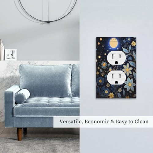 Art Moonlit Garden Duplex Outlet Cover Plate - color: Moon Flowers, size: 1 Gang Duplex/5x3 IN