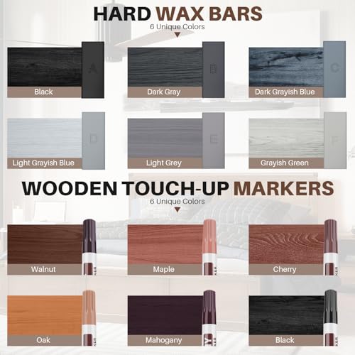 6 Colors Laminate Floor Wax with Wood Furniture Touch Up Marker，Vinyl Laminate Hardwood Floor Repair Kit, Professional Restore Any Scratches, Stains, Cracks, Hole for Floor, Door, Cabinet - color: D-6 Colors