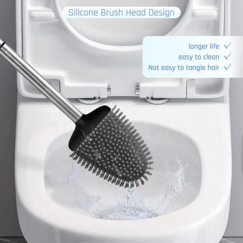 Sellemer Silicone Toilet Brush, Ventilation Slots Base Holder 1 Pack, Black - color: Black-1pcs