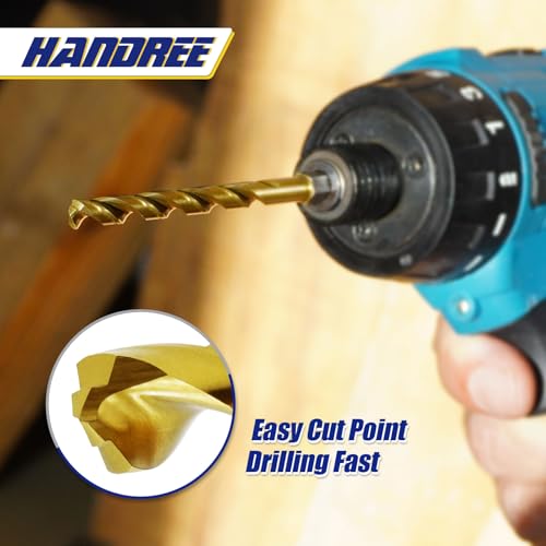 Handree 15 Pcs Hex Shank Drill Bit Set, HSS Impact Driver Bit Set for Metal, Quick Change Design, Titanium Twist Drill Bits for Steel, Aluminum, Copper, Plastic, Sizes from 1/16" to 3/8" - size: 1/16" to 3/8" (15 pcs)