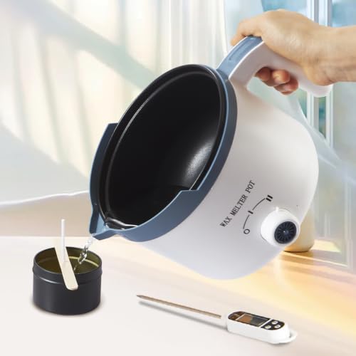 KQU Wax Melting Pot with Thermometer, Electric Wax Melter for Candle Making with Spout 1.5Qt, Small Double Boiler Pot Set for Beginner Adults - size: Wax Melting Pot Kit 2pcs