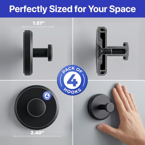 HOME SO Suction Cup Hooks for Shower & Bathroom Towel Holder 4-Pack Black - color: Matte Black, size: 4 Pack