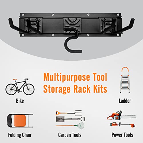 SMARTOLOGY Modular Heavy-Duty Steel Garage Tool Storage Rack - 150 lbs Weight Capacity Weather-resistant Powder-Coated Wall Mount Organizer for Shovels, Rakes, Ladders & Landscaping Equipment - size: 68 in rack with 12 hooks