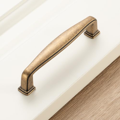 KOOFIZO 10 Pack 3-3/4 in Antique Brass Cabinet Pulls, Drawer Handles 1817 - color: Antique Brass, size: 3-3/4" CC - 10Pcs