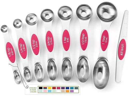 Spring Chef Dual Sided Magnetic Measuring Spoons Set of 8 for Kitchen, Pink - color: Pink, size: 1-Pack
