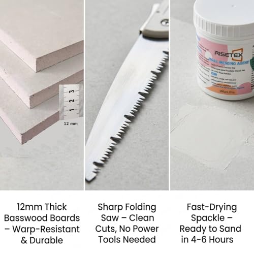 Drywall Repair Kit，34 Pcs 12x12inch Wall Patch Kit with Saw& Wood Boards