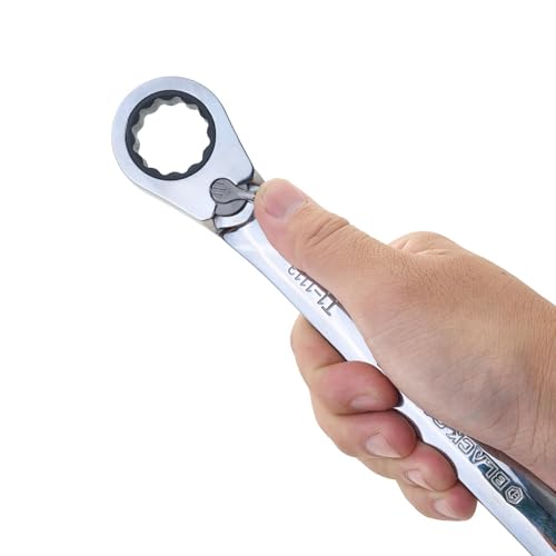 BLACK CANYON 7/8 Inch Ratchet Combination Wrench, 12-Point Box End & Hex Opening, Polished Steel Ratcheting Wrench with SAE & Metric Sizes - size: 7/8 Inch, style: Inch