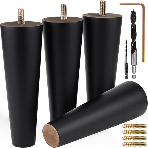 Airy Abode Premium Black Wood Furniture Legs (Full Install Kit) - Pick Your Size and Color - color: Black, size: 6 Inches