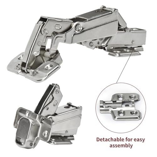 BADALU 175 Degree Kitchen Cabinet Hinges (1 Pair, 2 PCS) Concealed Hydraulic Adjustable Mounting, Soft Closing Nickel-Plated Steel Buffer Dampers for Frameless Cabinet Doors(Detachable Full Overlay) - style: Detachable 175° Full Overlay - 2 Pack