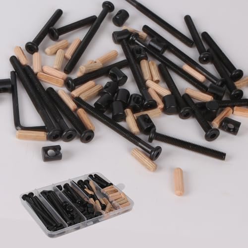 Baby Bed Frame Bolts, Crib Screws Hardware ReplacementKit M6x20/40/60/80mm Hex Drive Socket Cap Screws Barrel Nuts Wooden Dowel Kit for Beds Chairs Furniture et (Black 20set) - size: Black 20set