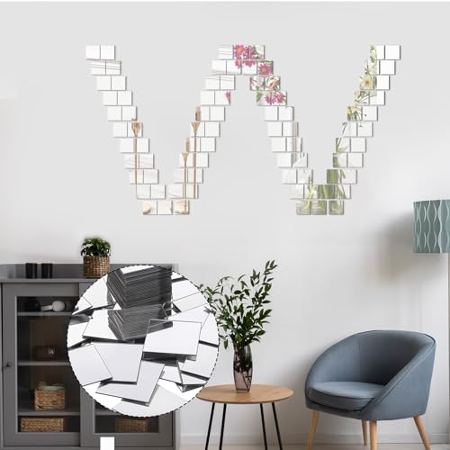 200 Pcs 1 Inch Mini Square Mirror Tiles Adhesive Small Craft Mirrors Acrylic Mirror Wall Stickers for Home Wall Table Decor Crafts DIY Projects