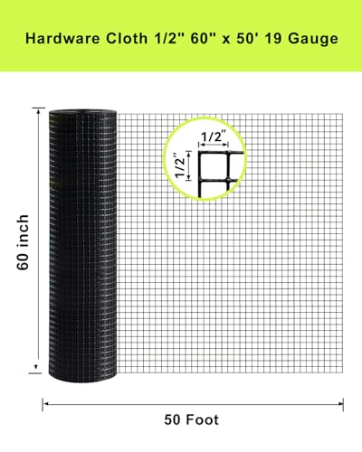 1/2inch 60"x50' 19 Gauge Black PVC Coated Welded Wire Mesh Roll - size: 1/2" x 1/2" 60" x 50'