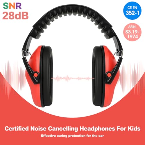 Floriogra Noise Cancelling Headphones for Kids/Toddler 28dB SNR Ear Muffs - color: Red