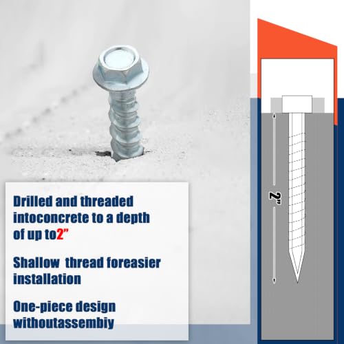 Tandefio 100 Pack 1/4 x 2 Concrete Anchors and Screw Kits Galvanized - size: 1/4" X 2"