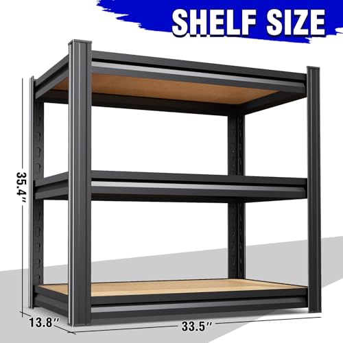 Garage Shelving,3 Tier Garage Storage Shelves,Adjustable Heavy Duty Metal Shelving Units and Storage Large Rack,Utility Steel Shelf For Shop Warehouse Industrial Pantry Basement Organizers 33"x35"x16" - size: MDF/35"Wx16"Dx33"H