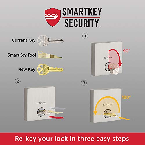 Kwikset Tustin Entry Door Handle with Lock and Key, Secure Keyed Reversible Lever Exterior, For Front Entrance and Bedrooms, Satin Nickel, Pick Resistant Smartkey Rekey Security and Microban
